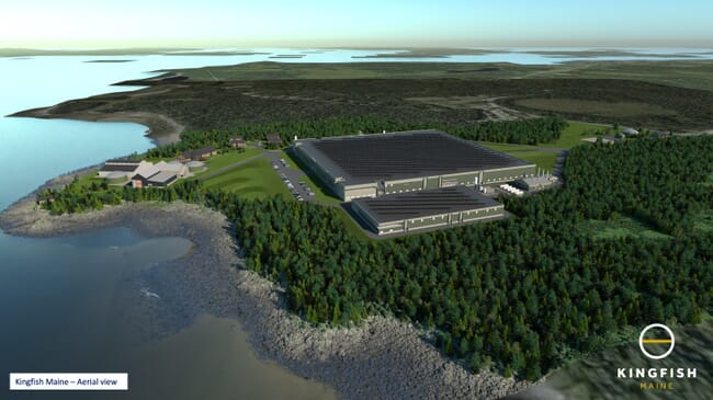 A computer generated image of a large indoor fish farm.